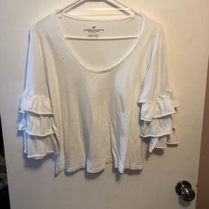 American eagle ruffle sleeve white top